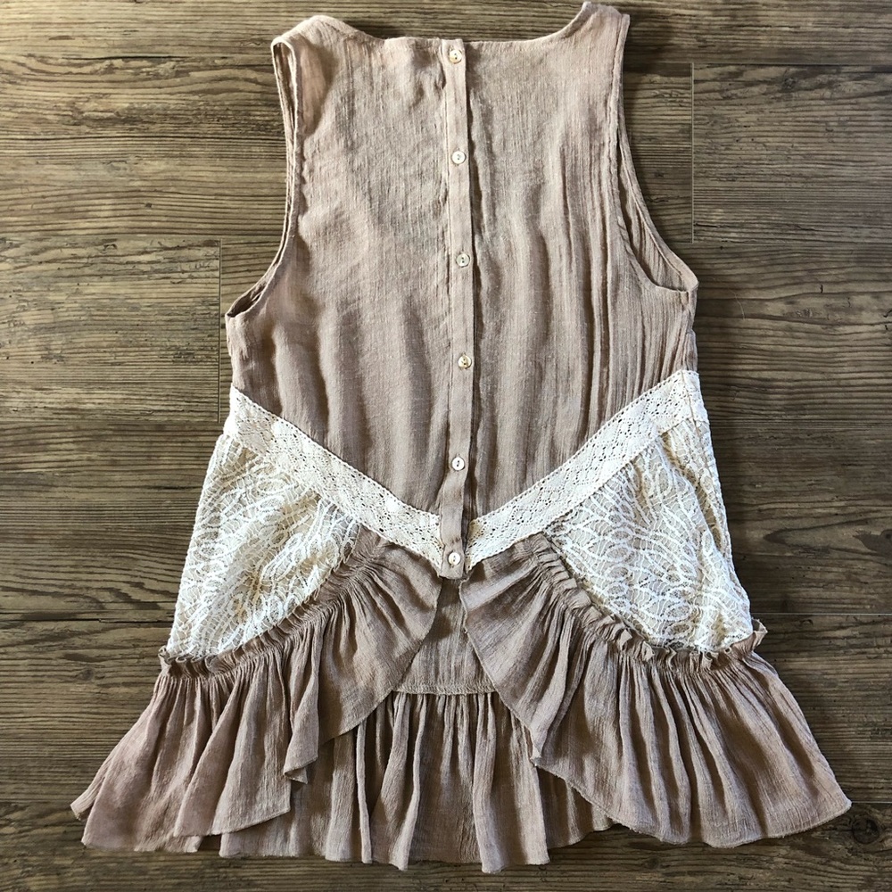 Boho tank top with button back and lace details